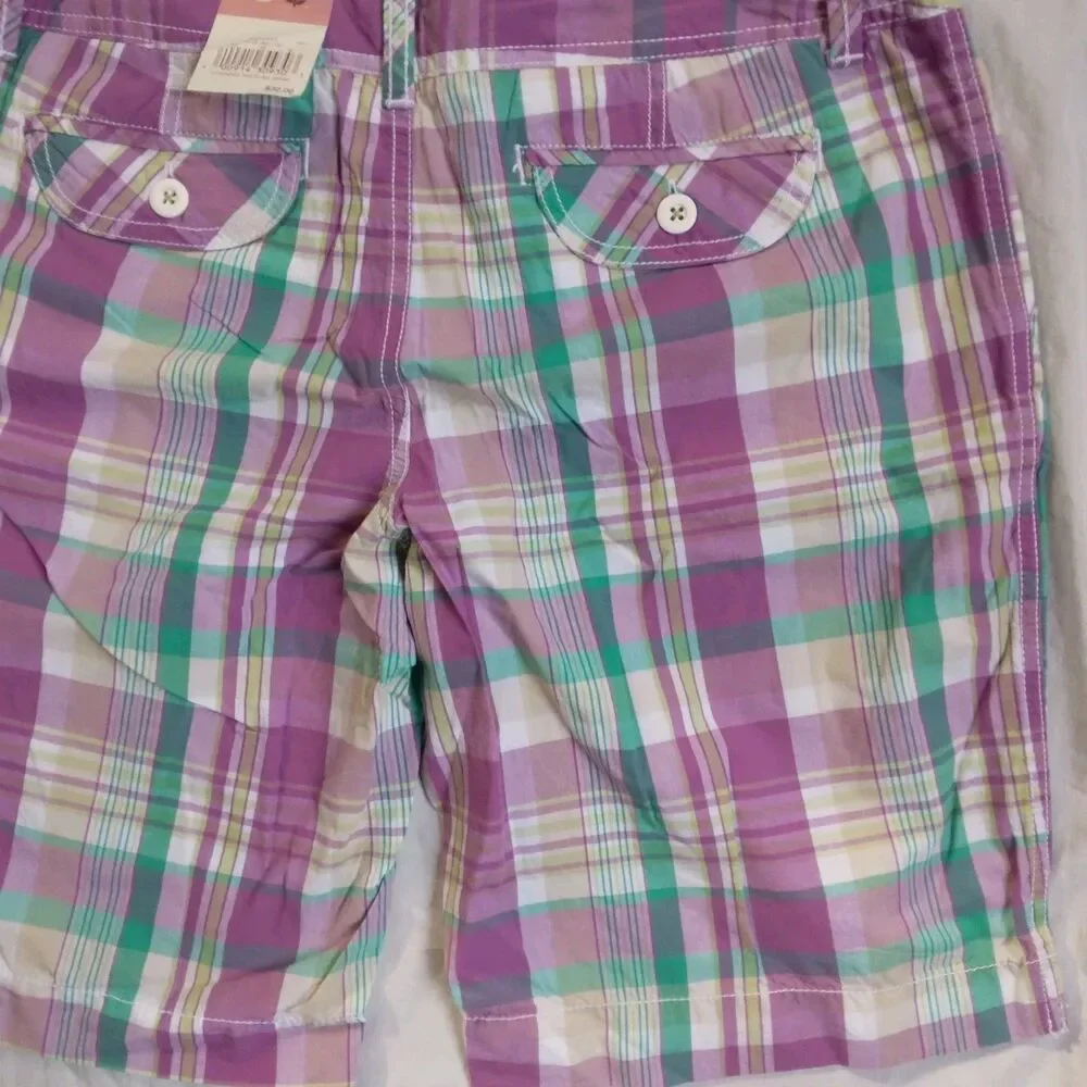 SO Bermuda Shorts Women's Juniors 11 Purple Blue White Plaid Cotton - Picture 7 of 7
